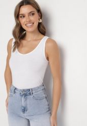 Biały Bawełniany Top o Dopasowanym Kroju Bez Rękawów Ravialda. Białe topy Born2be, l, bez wzorów, z bawełny, eleganckie, bez kołnierzyka, bez ramiączek. W wyprzedaży za 21.24 zł.