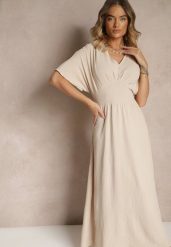 Jasnobeżowa Sukienka o Rozkloszowanym Kroju z Gumką w Talii Iffine. Brązowe sukienki Renee, na co dzień, l, bez wzorów, eleganckie, bez kołnierzyka, bez ramiączek, maxi, rozkloszowane. W wyprzedaży za 55.99 zł.