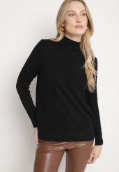 Czarny Gładki Sweter z Półgolfem w Stylu Casual Unallia. Czarne swetry Born2be, l, bez wzorów, z jeansu, biznesowe, bez ramiączek. Za 59.99 zł.