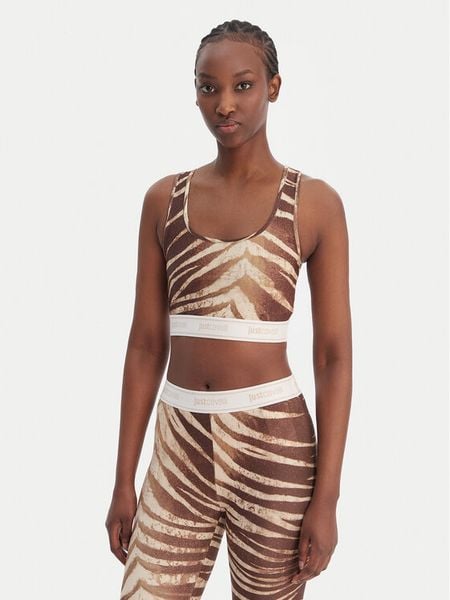 Just Cavalli Top 80PAM204 JS558 Beżowy Slim Fit. Brązowe topy Just Cavalli, bez wzorów, z syntetyku, bez kołnierzyka, bez ramiączek. Za 316.99 zł.