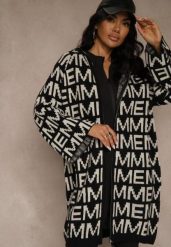 Czarno-Biały Kardigan na Suwak z Kapturem w Literowy Wzór Calitusa. Czarne swetry Renee, l, bez wzorów, z jeansu, bez ramiączek. Za 109.99 zł.