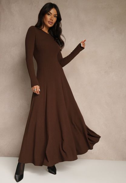 Brązowa Rozkloszowana Sukienka z Bawełny Tusmala. Brązowe sukienki Renee, na co dzień, l, bez wzorów, z bawełny, eleganckie, bez kołnierzyka, bez ramiączek, maxi, proste. Za 159.99 zł.