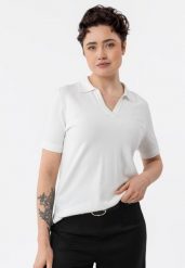 Bluzka z kołnierzem w serek TM-JUNA. Bluzki Volcano, uniwersalny, bez wzorów, z dzianiny, biznesowe, bez kołnierzyka, bez ramiączek. Za 119.99 zł.