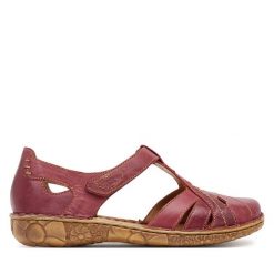 Sandały Josef Seibel. Czerwone sandały Josef Seibel, bez wzorów, bez obcasa, na płaskiej podeszwie, bez zapięcia. Za 329.99 zł.