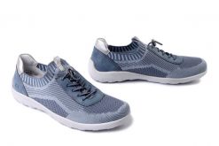 RIEKER REMONTE R3518-15 blue combination, półbuty damskie. Niebieskie półbuty wsuwane Rieker Remonte, bez wzorów, bez obcasa. Za 258.93 zł.