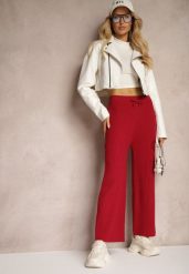 Bordowe Dzianinowe Spodnie w Prążki z Gumką w Pasie i Szerokimi Nogawkami Florresta. Czerwone jeansy Renee, uniwersalny, bez wzorów, z dzianiny, eleganckie, z podwyższonym stanem. W wyprzedaży za 55.99 zł.