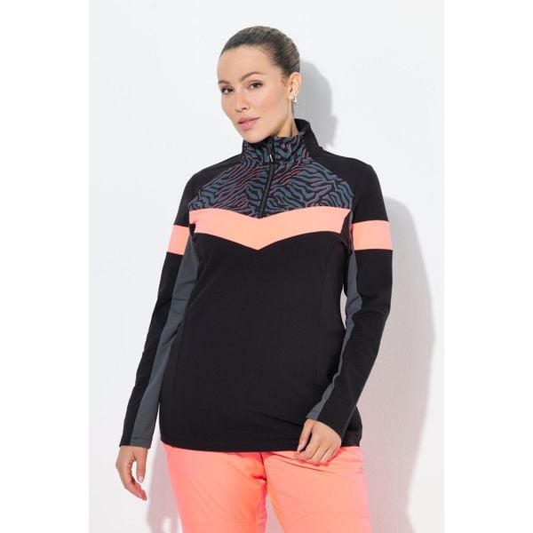 Damskie Koszulka funkcyjna dopasowana półgolf długi rękaw z recyklingu. Czarne t-shirty sportowe Ulla Popken, plus size, bez wzorów, z elastanu, bez ramiączek, na golfa. Za 279.99 zł.