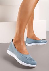 Niebieskie Wsuwane Tenisówki na Płaskiej Podeszwie Zdobione Imitacją Cyrkonii Foviana. Niebieskie trampki Born2be, z aplikacjami, z jeansu, eleganckie, bez zapięcia. W wyprzedaży za 38.24 zł.