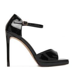 Sandały Eva Minge. Czarne sandały Eva Minge, bez wzorów, bez obcasa, na szpilce, bez zapięcia. Za 429.99 zł.