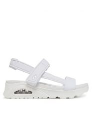 Skechers Sandały Uno-Summer Stand2 119813/WHT Biały. Białe sandały Skechers, bez wzorów, z materiału, bez obcasa, na koturnie, bez zapięcia. Za 199.99 zł.