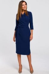 Elegancka sukienka biznesowa kopertowa midi z paskiem w talii granat. Sukienki Stylove, do pracy, l, bez wzorów, biznesowe, bez kołnierzyka, bez ramiączek, midi, kopertowe. Za 309.00 zł.