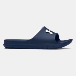 Klapki basenowe dla dorosłych Under Armour CORE PTH SL. Niebieskie klapki Under Armour, bez wzorów, ze skóry, bez obcasa, bez zapięcia. Za 97.00 zł.