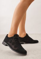 Czarne Ażurowe Półbuty z Metaliczną Wstawką Homonis. Czarne półbuty wsuwane Born2be, w ażurowe wzory, eleganckie, bez obcasa. Za 89.99 zł.