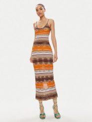 Desigual Sukienka letnia Viena 24SWVF05 Pomarańczowy Slim Fit. Brązowe sukienki Desigual, m, bez wzorów, z wiskozy, bez kołnierzyka, bez ramiączek. Za 359.99 zł.