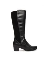 Caprice Kozaki 9-25500-45 Czarny. Czarne kozaki Caprice, bez wzorów, ze skóry, bez obcasa, na słupku, bez zapięcia. Za 699.99 zł.
