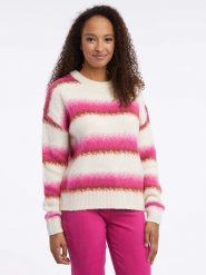 Orsay Sweter w kolorze biało-różowym rozmiar: M. Białe swetry Orsay, m, bez wzorów, z wełny, bez ramiączek. Za 92.42 zł.