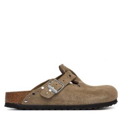 Klapki Birkenstock. Brązowe klapki Birkenstock, bez wzorów, bez obcasa, bez zapięcia. Za 809.99 zł.