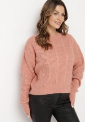 Jasnoróżowy Sweter Krótki z Wycięciem na Plecach Torine. Czerwone swetry Born2be, m, bez wzorów, z jeansu, eleganckie, bez ramiączek. W wyprzedaży za 101.99 zł.