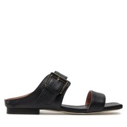 Klapki Pollini. Czarne klapki Pollini, bez wzorów, bez obcasa, bez zapięcia. Za 1,799.00 zł.