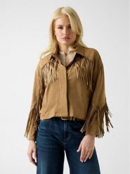 Guess Kurtka przejściowa 181131 Beżowy Classic Fit. Brązowe kurtki Guess, l, z aplikacjami, bez kaptura. Za 694.99 zł.