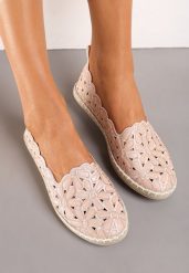 Beżowe Espadryle z Plecioną Podeszwą i Kwiatową Cholewką Lilalia. Brązowe espadryle Renee, bez wzorów, bez obcasa. W wyprzedaży za 55.99 zł.