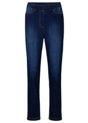Jegginsy z wysoką talią z wygodnym pasem, z elastycznego, termoaktywnego materiału. Niebieskie jeansy bonprix, bez wzorów, z jeansu. Za 129.99 zł.