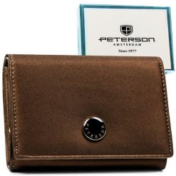 Brązowy portfel damski odszyty ze skóry naturalnej i ekologicznej PTN PS445-HNL Peterson. Brązowe portfele Peterson, bez wzorów, ze skóry. Za 119.99 zł.