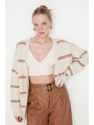 Trendyol Kardigan w kolorze beżowym rozmiar: M. Brązowe swetry Trendyol, m, bez wzorów, bez ramiączek. Za 73.99 zł.