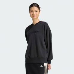 Bluza Seasonal Essentials Satin V-Neck. Czarne bluzy bez kaptura adidas, s, bez wzorów, z bawełny, bez kaptura. Za 239.00 zł.