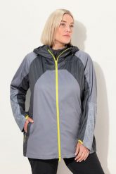 Damskie Kurtka funkcyjna wodoodporna dwukierunkowy zamek błyskawiczny. Szare kurtki Ulla Popken, plus size, bez wzorów, z materiału, z kapturem. Za 699.99 zł.