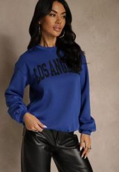 Niebieska Bluza z Bawełną Ozdobiona Napisem Fezolda. Niebieskie bluzy Renee, l, bez wzorów, z bawełny, casualowe, bez ramiączek, bez kaptura. Za 59.99 zł.