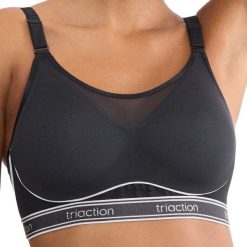 Stanik do biegania Cardio Breeze z wysoki poziomem podtrzymywania. Czarne biustonosze sportowe Triumph, bez wzorów, z elastanu, do biegania. Za 311.00 zł.