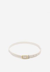 Biały Pasek Ozdobiony Klamrą Mevenia. Białe paski Renee, bez wzorów, biznesowe. Za 19.99 zł.