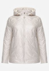 Jasnoszara Pikowana Kurtka Przejściowa o Prostym Kroju z Kapturem Vimoris. Szare kurtki Born2be, l, bez wzorów, z jeansu, eleganckie, z kapturem. Za 149.99 zł.