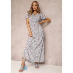 Niebieska Sukienka Agatea. Niebieskie sukienki Renee, s, bez wzorów, bez kołnierzyka, bez ramiączek, maxi, kopertowe. W wyprzedaży za 63.99 zł.