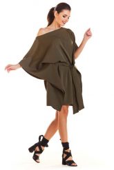 Khaki Kimonowa Sukienka z Paskiem. Brązowe sukienki Infinite You, uniwersalny, bez wzorów, z elastanu, wizytowe, bez kołnierzyka, bez ramiączek. Za 204.90 zł.