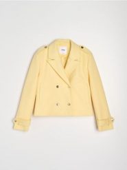 Dwurzędowa kurtka z klapami i pagonami - żółty. Żółte kurtki Sinsay, l, bez wzorów, bez kaptura. Za 99.99 zł.