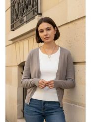 ASSUILI Kardigan w kolorze szarobrązowym rozmiar: 42. Brązowe swetry Assuili, bez wzorów, bez ramiączek. Za 100.99 zł.