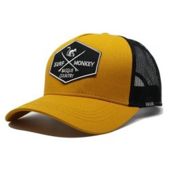 Czapka Trucker - 5 Paneli / Z recyklingu / Jeden rozmiar (Musztardowy/Czarny). Żółte czapki z daszkiem SURF MONKEY, z aplikacjami, z bawełny. Za 159.95 zł.
