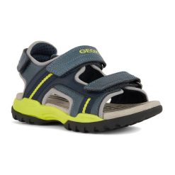 Sandały juniorskie Geox Borealis. Niebieskie sandały Geox, bez wzorów, z tkaniny, sportowe, bez obcasa, bez zapięcia. Za 209.99 zł.