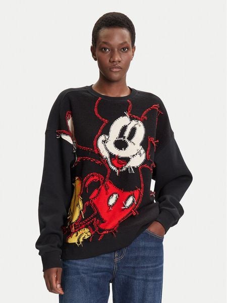 Desigual Bluza Hello Mickey 25WWSK14 Czarny Regular Fit. Czarne bluzy Desigual, s, bez wzorów, z bawełny, bez ramiączek, bez kaptura. Za 459.99 zł.