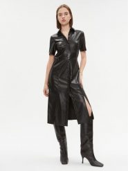 DKNY Sukienka z imitacji skóry DD3D4101 Czarny Regular Fit. Czarne sukienki DKNY, bez wzorów, ze skóry, bez kołnierzyka, bez ramiączek. Za 429.99 zł.