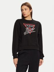 Guess Bluza W5RQ04 KB683 Czarny Regular Fit. Czarne bluzy Guess, xs, z aplikacjami, z syntetyku, bez kaptura. Za 219.99 zł.