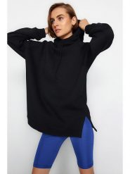Trendyol Bluza w kolorze czarnym rozmiar: M. Czarne bluzy Trendyol, m, bez wzorów, bez ramiączek, z kapturem. Za 114.44 zł.