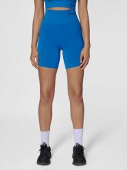 Szorty damskie Hummel Tif bezszwowe. Niebieskie szorty sportowe Hummel, bez wzorów, z materiału, na fitness i siłownię. Za 157.50 zł.