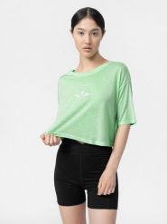 4F T-shirt crop top oversize do jogi damski L. Zielone t-shirty 4f, l, bez wzorów, z dzianiny, bez kołnierzyka, bez ramiączek. Za 99.99 zł.