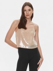 Calvin Klein Jeans Top J20J222615 Beżowy Regular Fit. Brązowe topy Calvin Klein Jeans, s, bez wzorów, z jeansu, bez kołnierzyka, bez ramiączek. Za 219.99 zł.