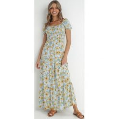 Jasnoniebieska Sukienka Bloch. Niebieskie sukienki Born2be, l, bez wzorów, z tkaniny, boho, bez kołnierzyka, bez ramiączek, maxi, gorsetowe. Za 149.99 zł.