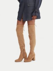 Nine West Kozaki CEO-C6031-2 Beżowy. Brązowe kozaki Nine West, bez wzorów, z materiału, bez obcasa, na słupku, bez zapięcia. Za 329.99 zł.