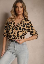 Ciemnobeżowa Koszula z Dodatkiem Bawełny w Cętki Efamara. Brązowe koszule Renee, l, bez wzorów, z bawełny, eleganckie, bez kołnierzyka, bez ramiączek. W wyprzedaży za 43.99 zł.